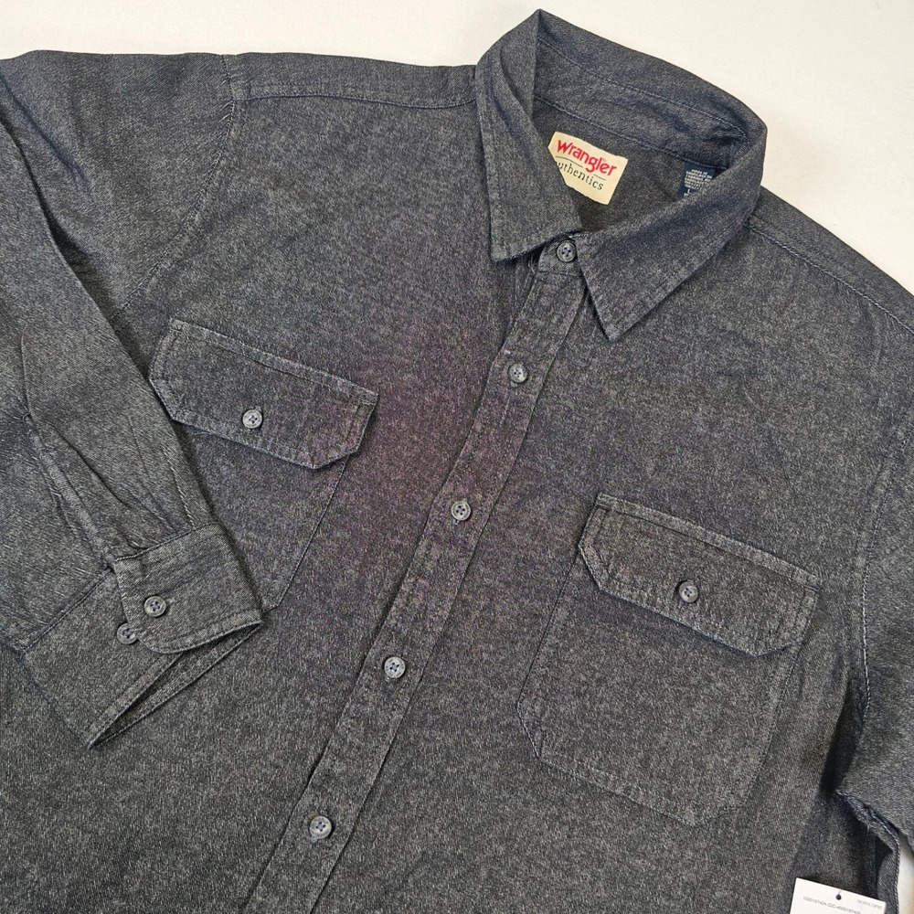 Wrangler Authentics Mens Charcoal Gray Long Sleeve Cotton Work Shirt Large NWT